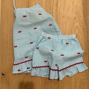 Charming Kids Blue and White Striped Set with Red Details